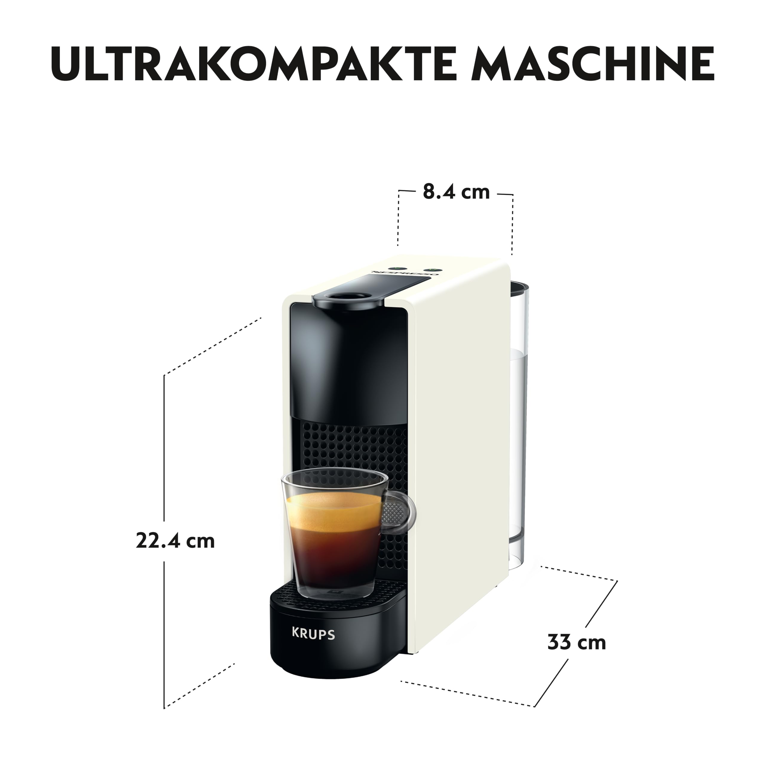Essenza Mini XN1101 – Kapselmaschine, 19 Bar, Ultrakompakt, Pure White - CremaKafe Edition