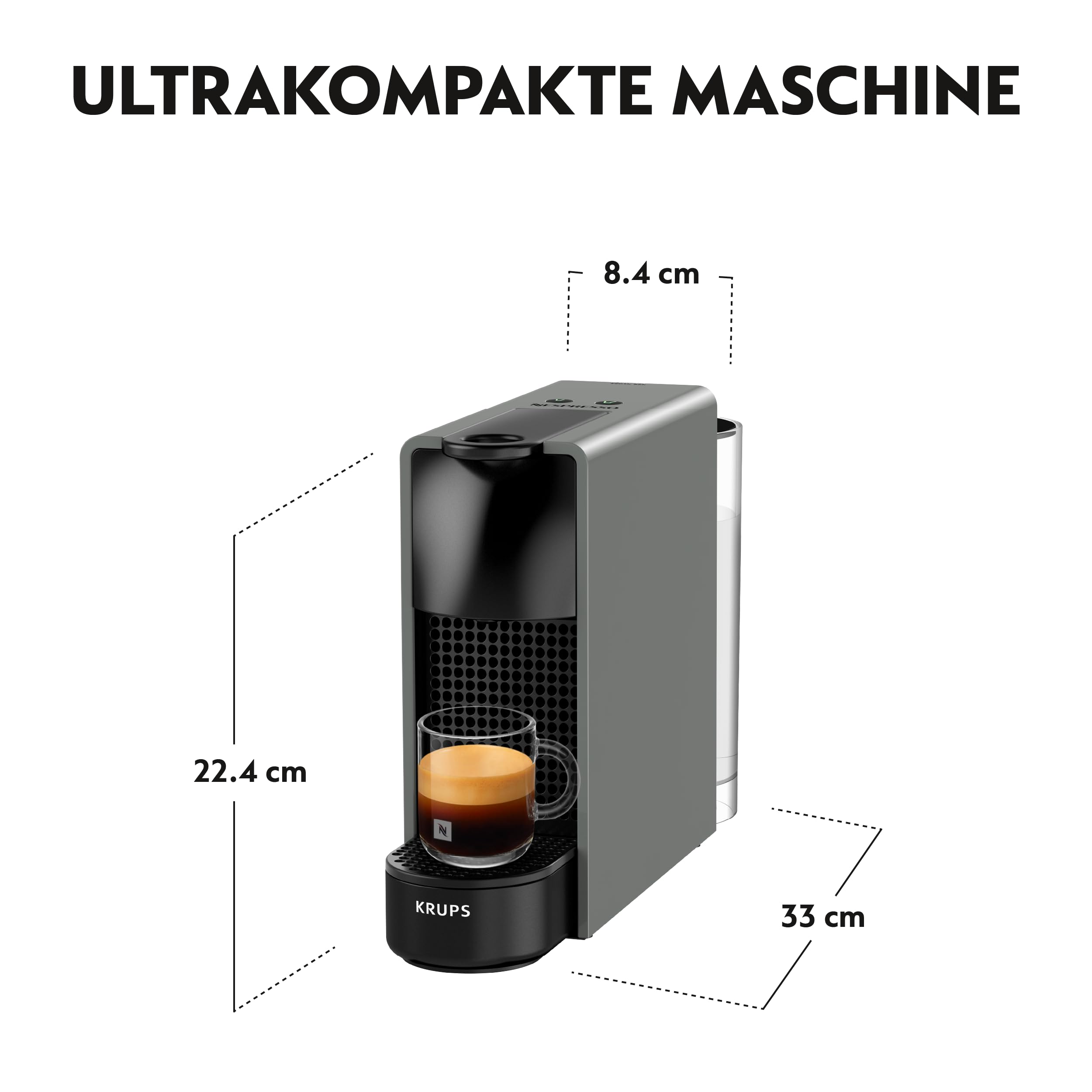 Essenza Mini XN110B – Kapselmaschine, 19 Bar, Ultrakompakt, Grau - CremaKafe Edition