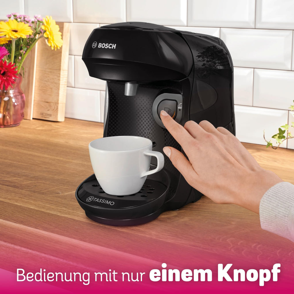 Tassimo Happy TAS1002 – Kapselmaschine, über 70 Getränke, INTELLIBREW™, 1400W, Schwarz - CremaKafe Edition