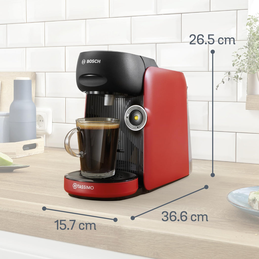 Tassimo Finesse TAS163E – Kapselmaschine mit IntensityBoost, über 70 Getränke, 1400W, Rot/Schwarz - CremaKafe Edition