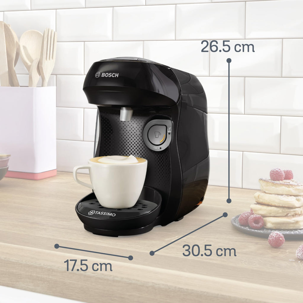 Tassimo Happy TAS1002 – Kapselmaschine, über 70 Getränke, INTELLIBREW™, 1400W, Schwarz - CremaKafe Edition