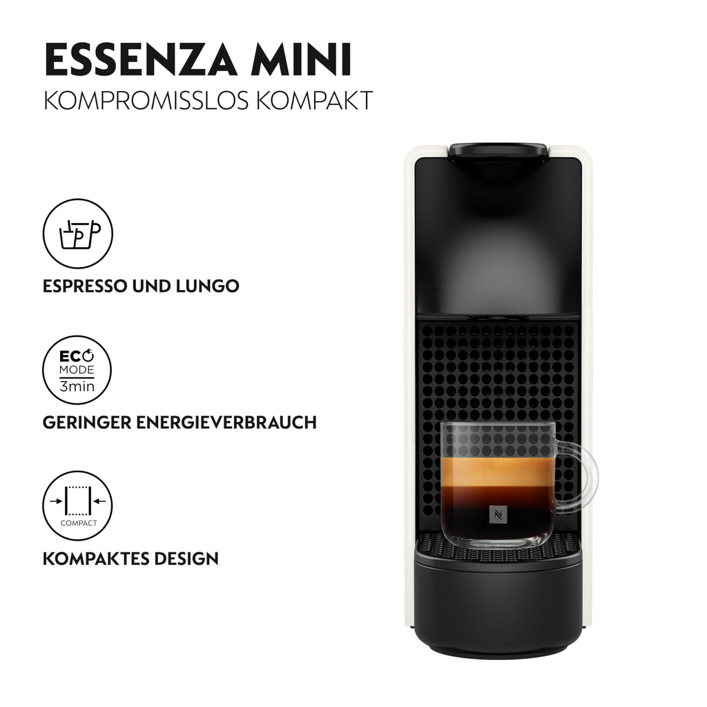 Essenza Mini XN1101 – Kapselmaschine, 19 Bar, Ultrakompakt, Pure White - CremaKafe Edition