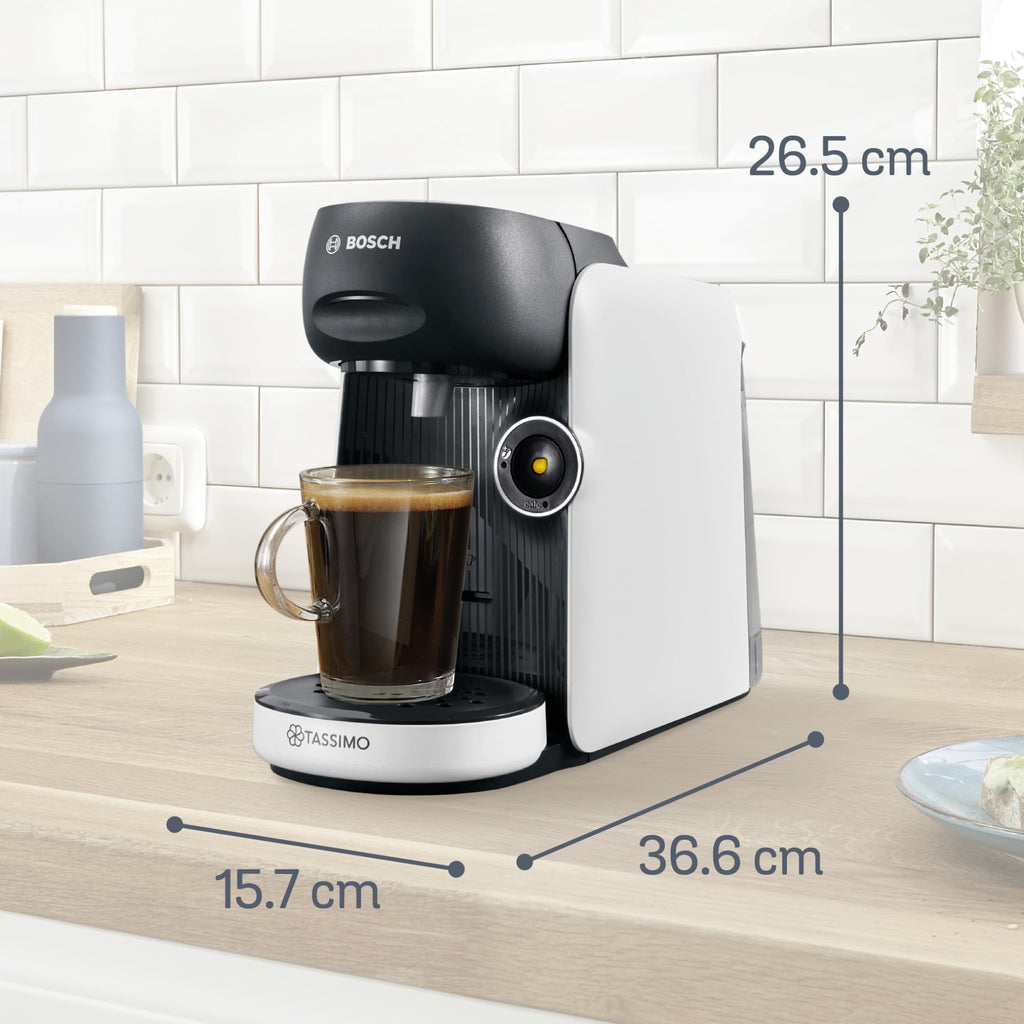 Tassimo Finesse TAS1104 – Kapselmaschine, IntensityBoost, über 70 Getränke, 1400W, Weiss/Schwarz - CremaKafe Edition