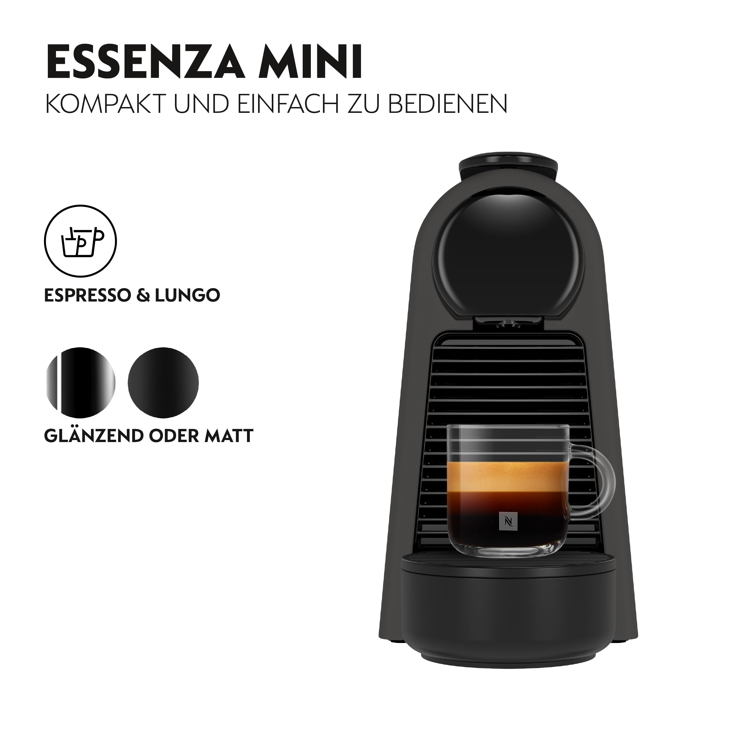 Essenza Mini EN85.BKMT – Kapselmaschine, 19 Bar, Mattschwarz - CremaKafe Edition
