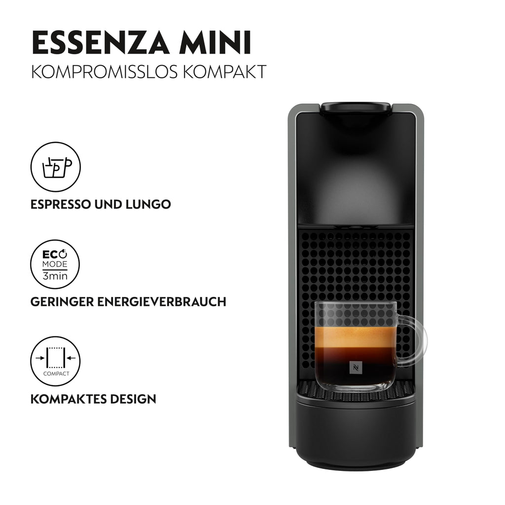 Essenza Mini XN110B – Kapselmaschine, 19 Bar, Ultrakompakt, Grau - CremaKafe Edition