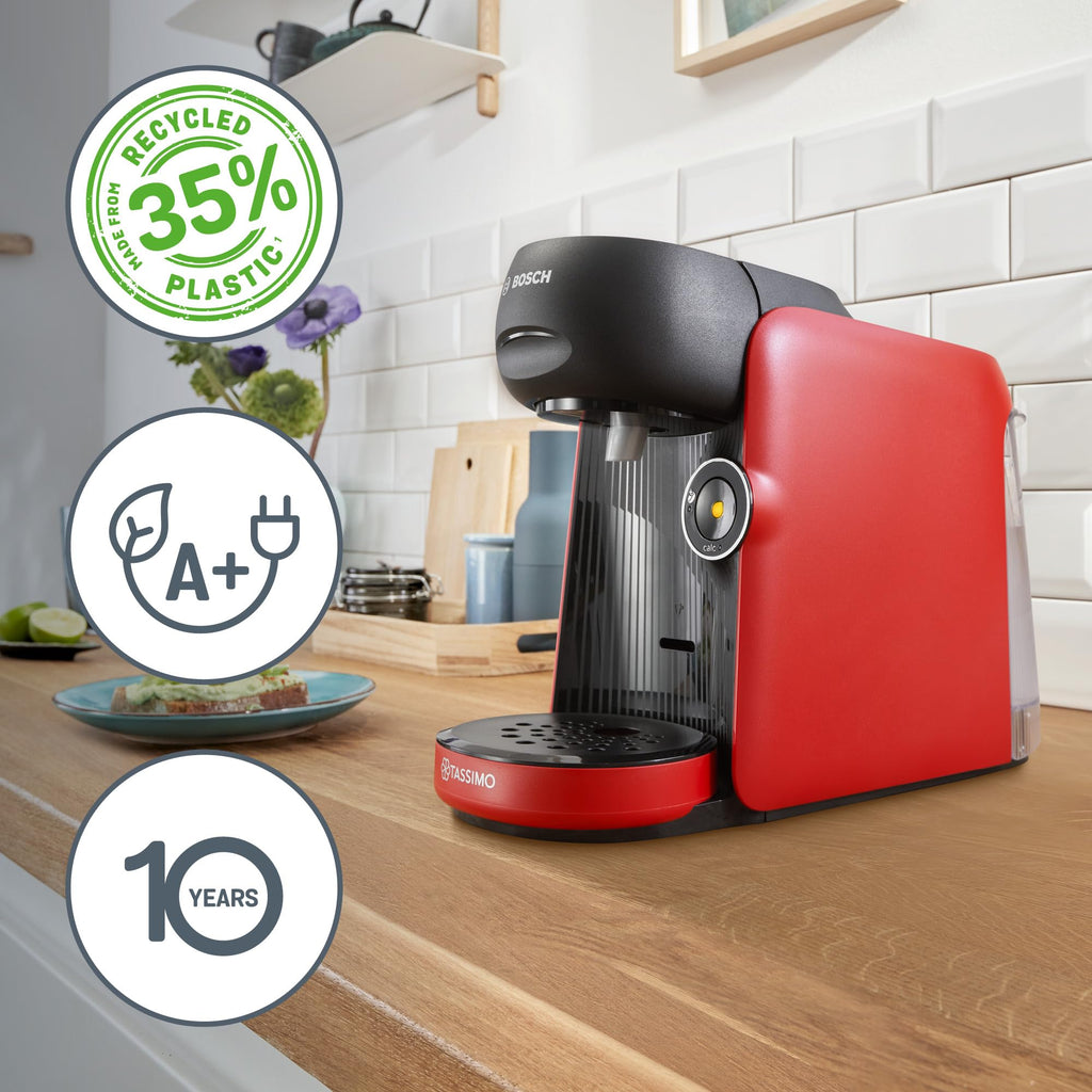 Tassimo Finesse TAS163E – Kapselmaschine mit IntensityBoost, über 70 Getränke, 1400W, Rot/Schwarz - CremaKafe Edition