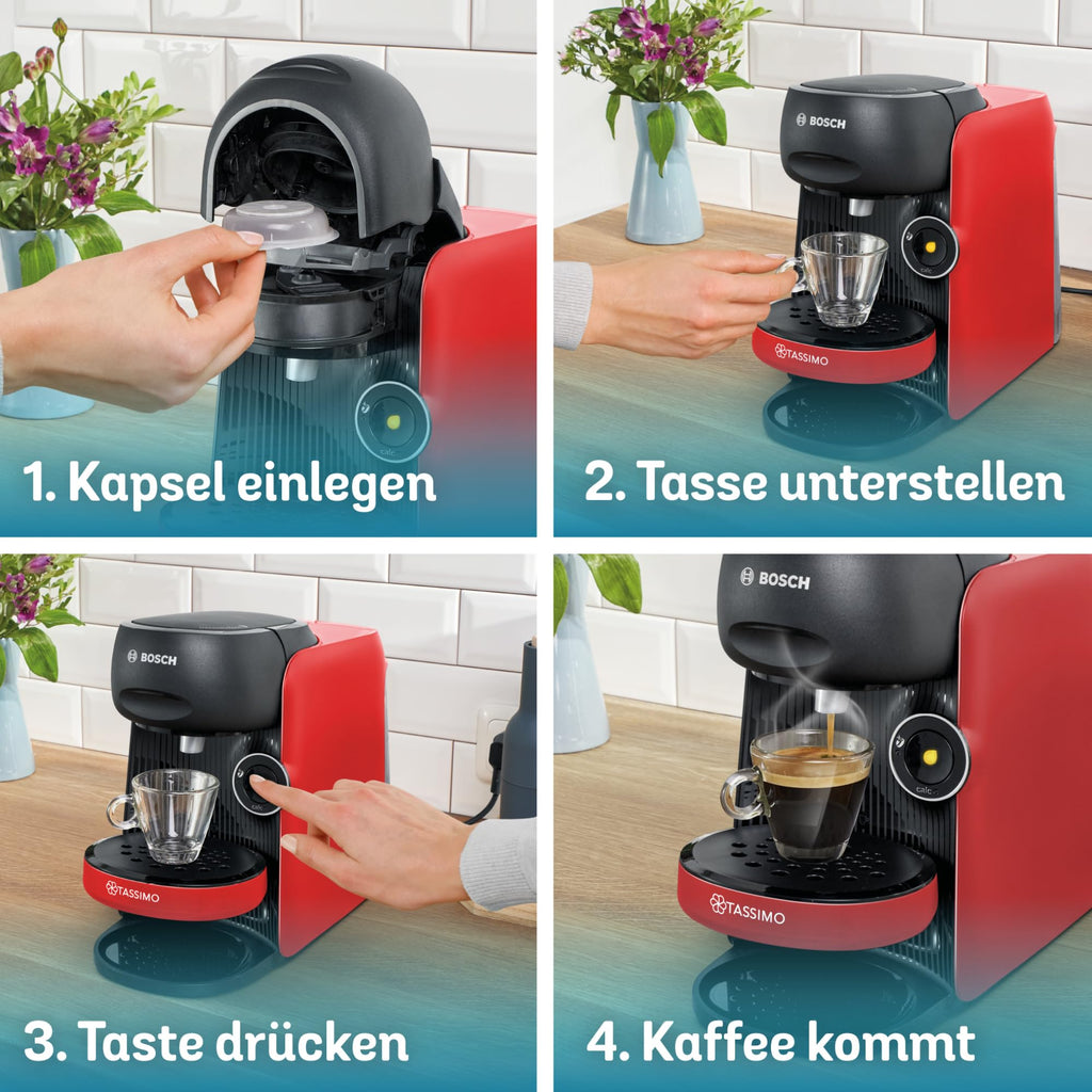 Tassimo Finesse TAS163E – Kapselmaschine mit IntensityBoost, über 70 Getränke, 1400W, Rot/Schwarz - CremaKafe Edition