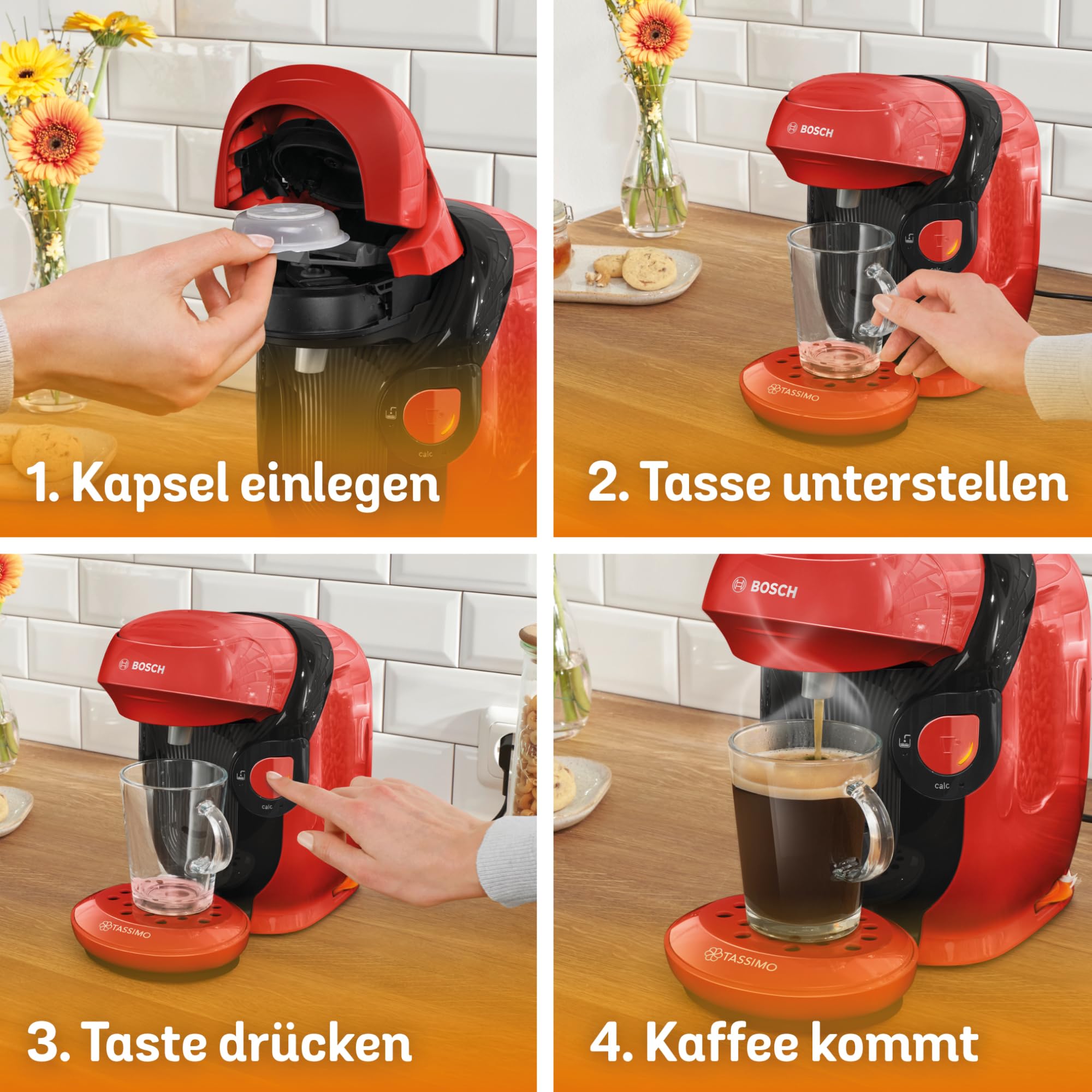 Tassimo Style TAS1103 – Kapselmaschine, über 70 Getränke, INTELLIBREW™, 1400W, Rot - CremaKafe Edition