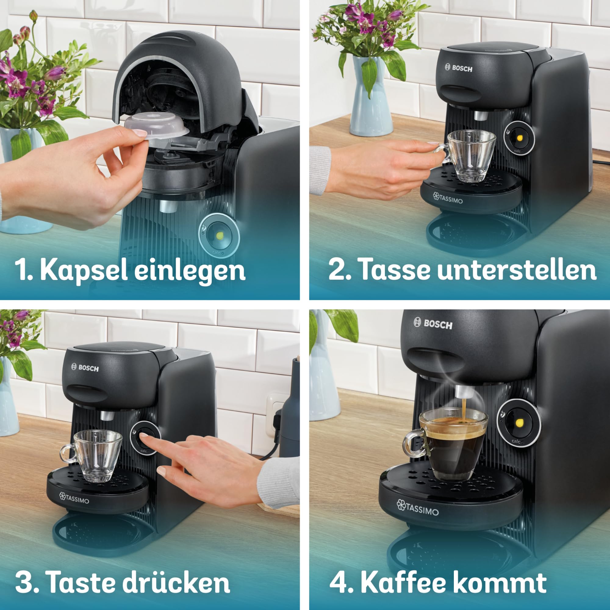 Tassimo Finesse TAS162E – Kapselmaschine mit IntensityBoost, über 70 Getränke, 1400W, Schwarz - CremaKafe Edition